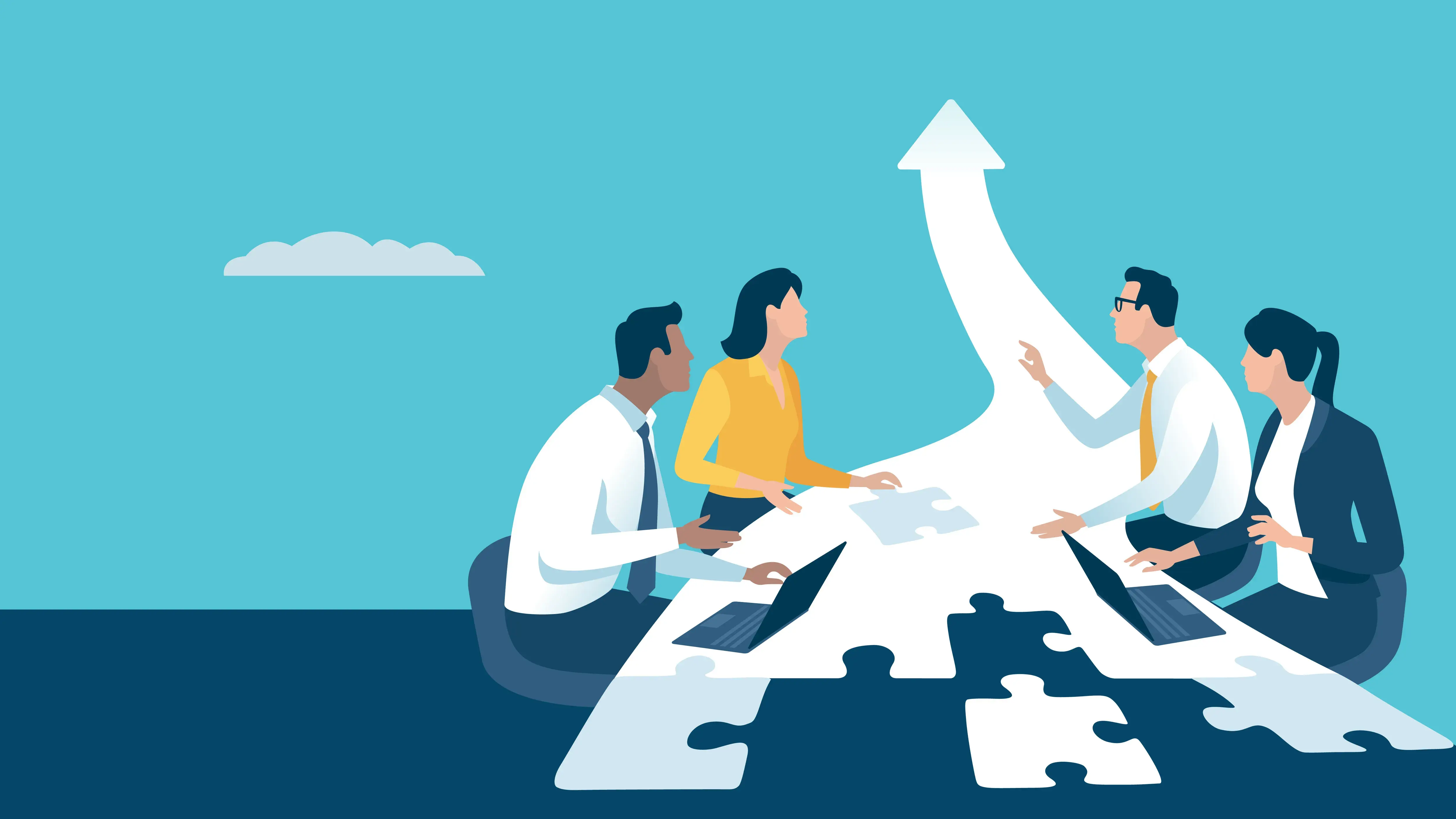 illustration of people putting together a puzzle of a success