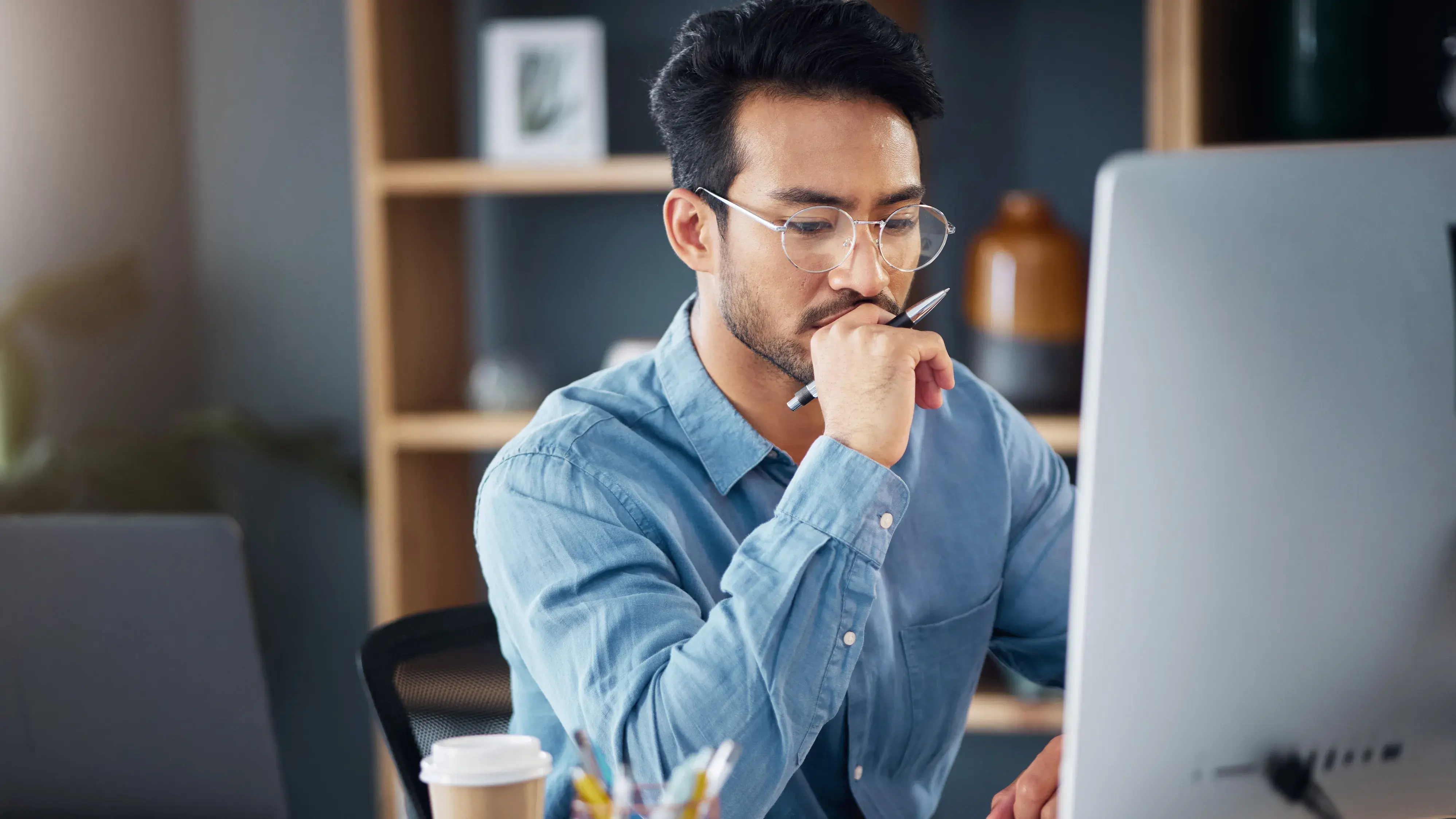 Man getting ideas with computer