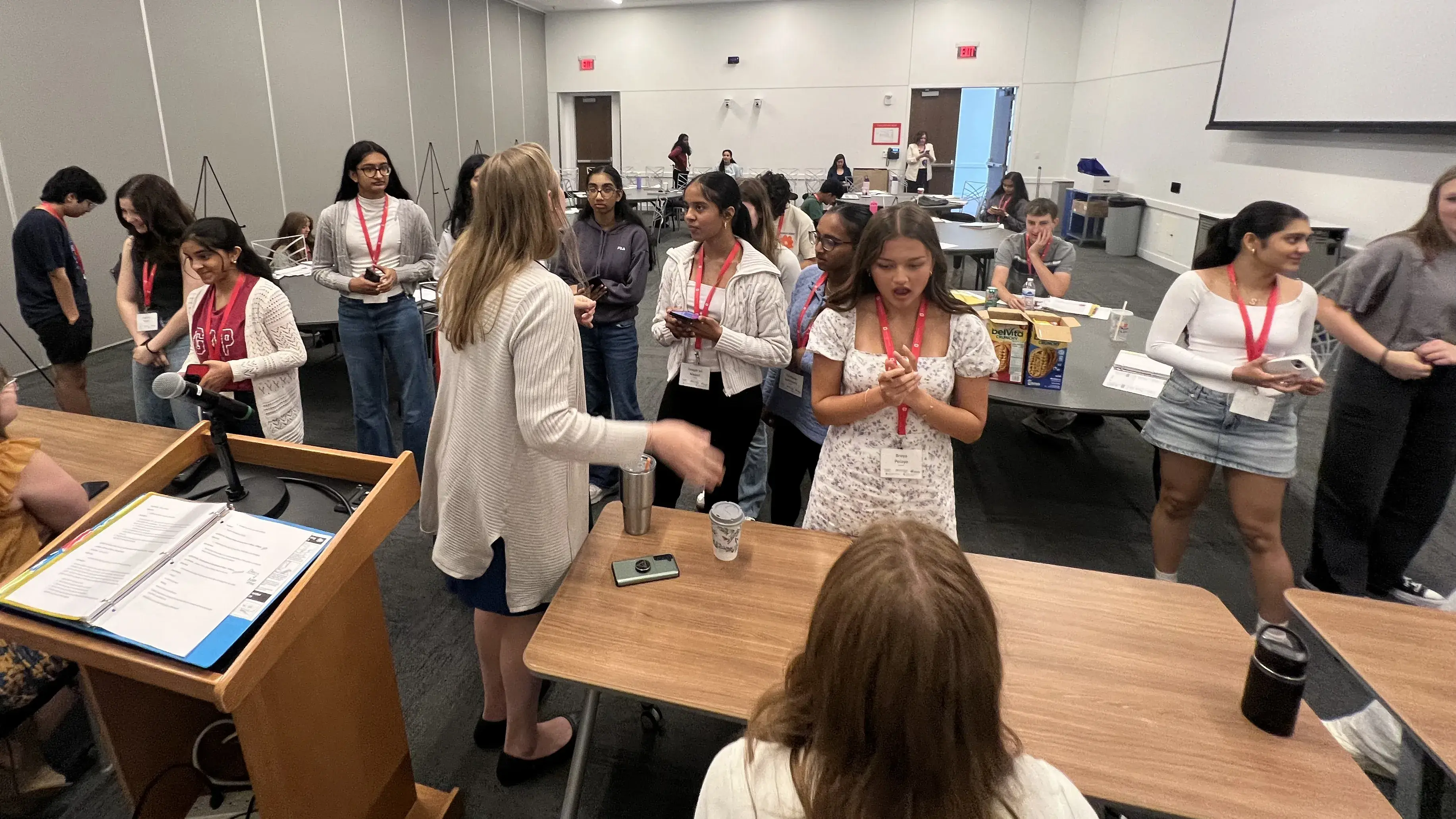 students getting up from their desks