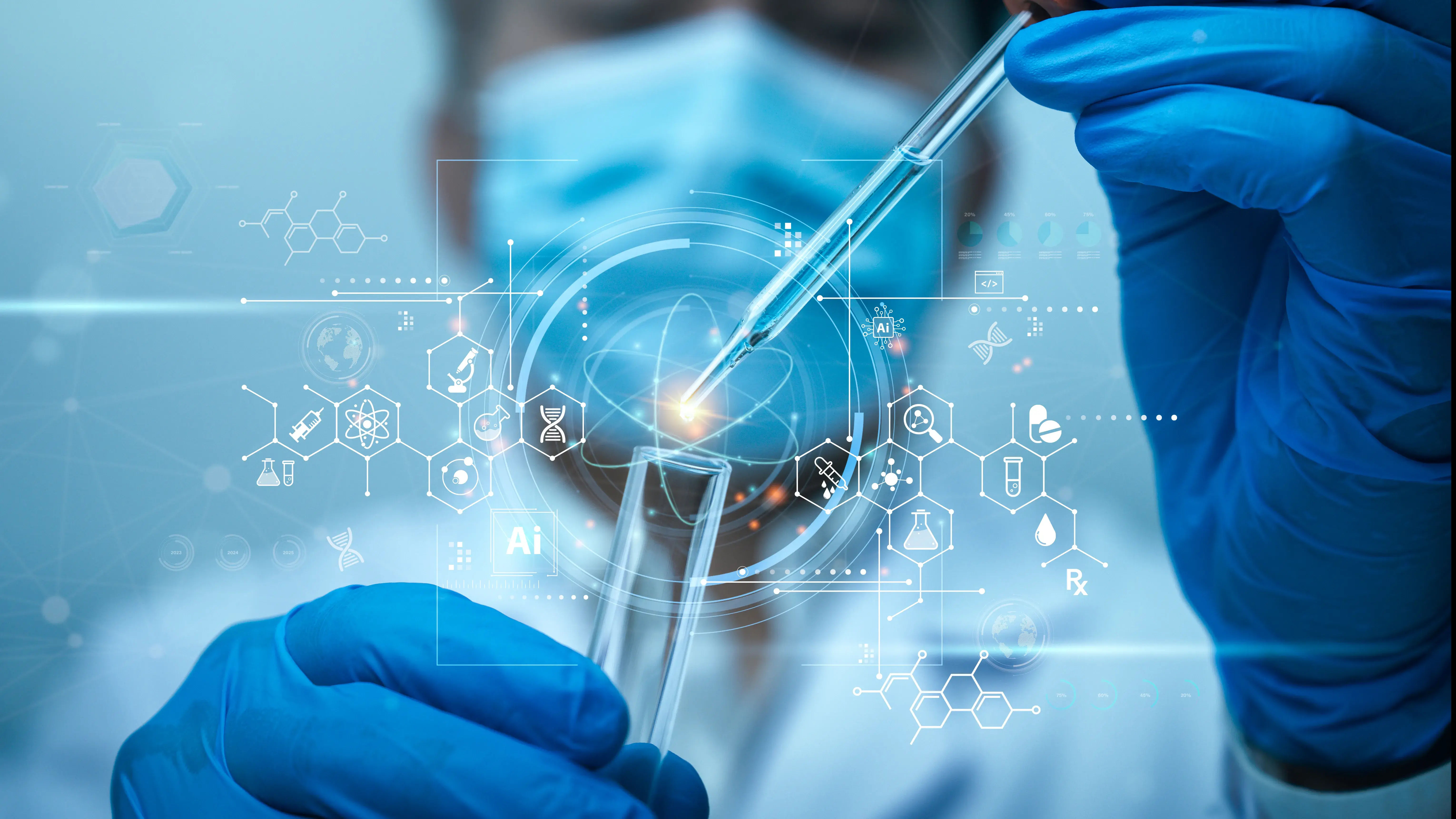 Scientist use ai technology, biotechnology for Medical research and development of scientific lab. 